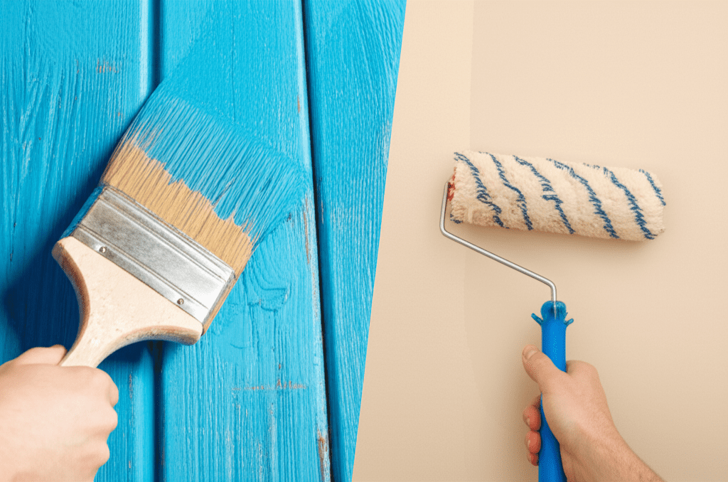 Generate a high-quality, relevant image prompt for an article about: Exterior vs. Interior Paint: Es