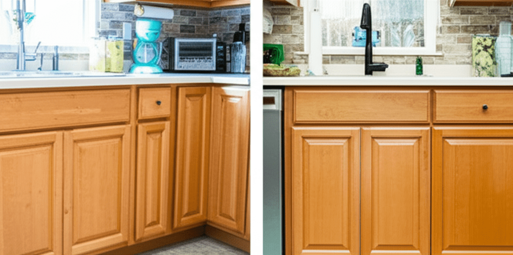 Generate a high-quality, relevant image prompt for an article about: Restore Kitchen Cabinets: Prove