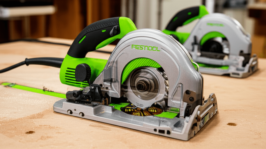 Generate a high-quality, relevant image prompt for an article about: Festool Track Saw Comparison: E