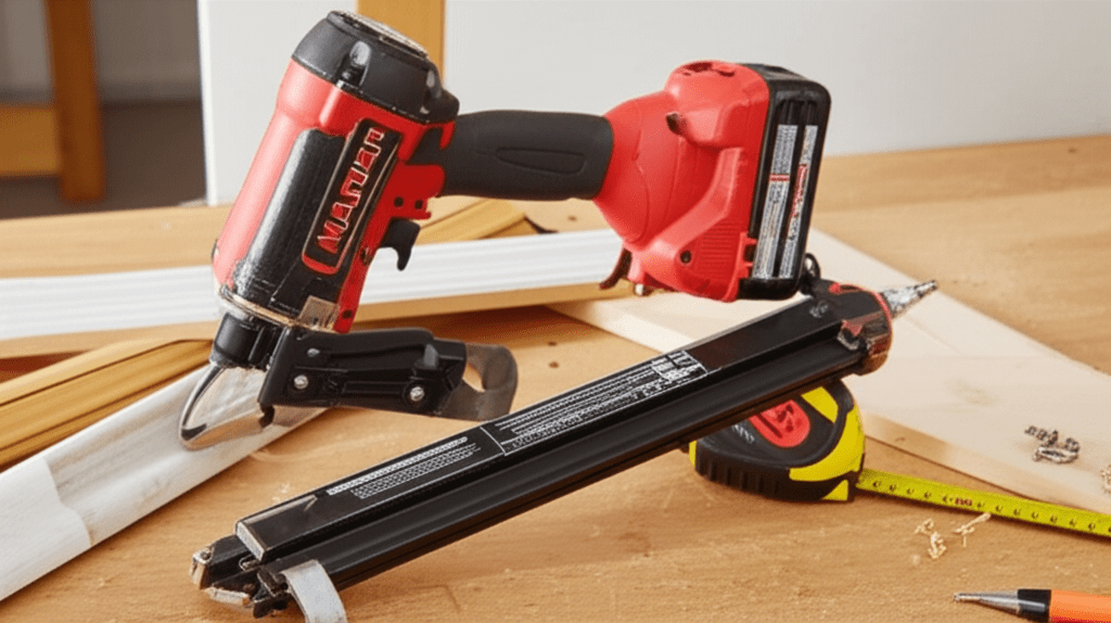 Generate a high-quality, relevant image prompt for an article about: Finish Nailer Angled vs Straigh